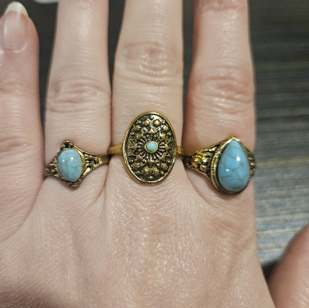 Gold And Turquoise Stacking Ring Set - image 2